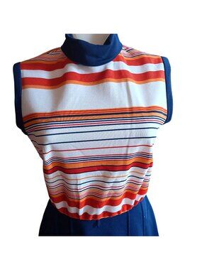 True Vintage Dress Medium Sleeveless Striped Mod Stretch Polyester Knit 1960's